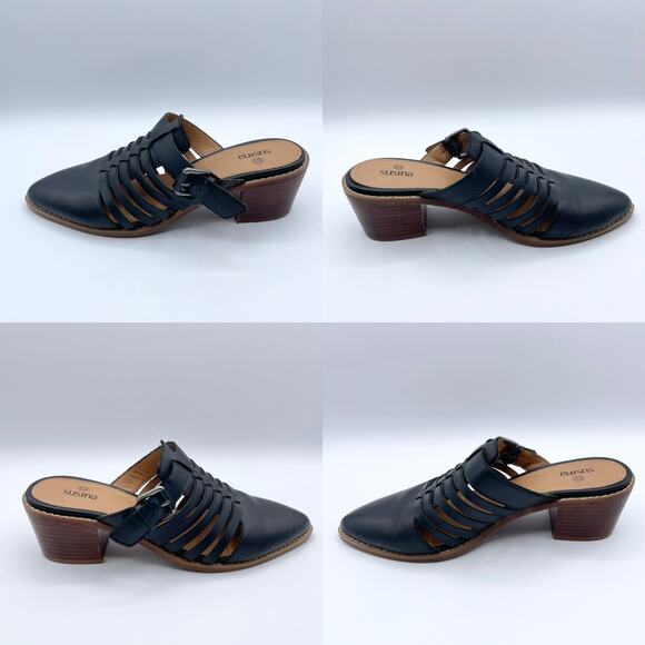 Susina Sondra Lea Leather Mules Black Stacked Low Block Heel Slip On Shoes 8 - Picture 16 of 16